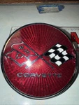 Corvette Car Emblem 2 Flags Used Red White Black Silver 3-1/8" Circle Pt 347915. Fixed Price $40.00.