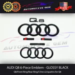 Audi Q8 Emblem Glossy Black Grille & Trunk Ring Line Quattro Logo Badge Kit. Fixed Price $133.32.