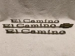 Three Vintage Chevy El Camino Emblem Scripts: #28992 (qty. 2); #9622483 1). Fixed Price $69.00.
