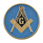 Square & Compass Round Masonic Auto Emblem - Blue Gold 3'' 3" Diameter. Fixed Price $17.99.