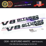 Oem V8 Biturbo 4MATIC Fender Amg Emblem Matte Black Badge Mercedes C63 E63 S63. Fixed Price $62.99.