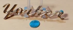 Oem 1955-56 Chrysler Yorker Deluxe Emblem Script Badge 1547499 6" Long. Fixed Price $33.00.