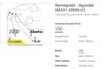 Nameplate Hyundai (86331-29000-IC). Fixed Price $19.99.