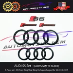 Audi S5 Emblem Black Front Grille Rear Trunk Ring V6T Supercharged Badge Set. Fixed Price $88.88.