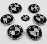 7PCS Carbon Fiber Bmw Black Blue White Front Rear Emblem Steering Wheel Hub Cap. Fixed Price $115.56.