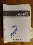 Audiovox AVX-945 Service Manual Original Repair Book Stereo Radio. Fixed Price $20.00.