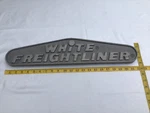 Vintage White Freightliner Semi Truck 22 Long Nameplate Emblem Badge Ornament. Fixed Price $225.00.