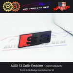 Audi S3 Front Grille Badge Gloss Black Emblem Line Inscription Nameplate A3. Fixed Price $32.99.