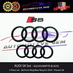 Audi S8 Emblem Black Front Grille & Rear Trunk Lid Ring V8T Badge Set 2013-2024. Fixed Price $92.21.