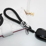 For Tesla Logo Emblem Key Chain Ring Bv Calf Leather Gift Decoration - Black. Fixed Price $14.99.