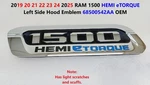 2019 21 22 23 24 2025 Ram 1500 Hemi Etorque Left Side Hood Emblem 68500542AA. Fixed Price $19.95.