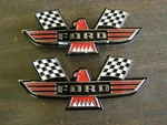 Ford Crossed Flag Fender Emblems Red Mustang Fairlane Galaxie Falcon 1963 1964 +. Fixed Price $109.00.