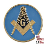Square & Compass Round Masonic Auto Emblem - Blue Gold 3'' 3" Diameter. Fixed Price $17.30.