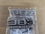 Mopar Nos 2579804 Pair, 383 Four Barrel Emblems Each Missing 1 Post, Fit 66-70. Fixed Price $109.97.