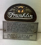 Rare 1922 Franklin Motor Car Radiator Auto Emblem Badge & Engine Spec Tag Ny. Fixed Price $450.00.