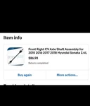 Right Axel Front 2015 Hyundai Sonata Sport. Fixed Price $75.00.