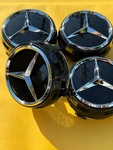 Set Of 4 Mercedes Benz Glossy Black/black Outlined Center Caps 2.95 INCH/75MM. Fixed Price $34.83.