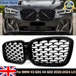 For Bmw 22 23 X3 X4 G01 G02 Diamond Style Gloss Black Front Kidney Grille. Fixed Price $144.99.