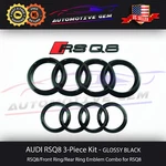 Audi RSQ8 Emblem Gloss Black Front Grill & Trunk Ring Rear Logo Badge Line Kit. Fixed Price $103.32.