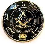Seven Liberal Arts Round Masonic Auto Emblem - Black & Gold 3'' Diameter. Fixed Price $18.72.