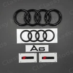 Audi A6 Front & Rear Rings Emblem Badges Set Gloss Black 3.0T Tdi Tfsi. Fixed Price $69.99.