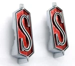 New 1970-1972 Olds Cutlass "s" Front Fender Emblem Pair / Badge Chrome Red Trim. Fixed Price $99.99.