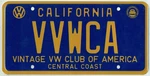Rare Vintage Volkswagen Vw Club Of America Central Coast Chapter License Plate. Fixed Price $29.99.