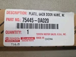 Toyota 2022-2025 Corolla "cross" 75445-0A020 Back Door Nameplate. Fixed Price $30.00.