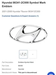 Hyundai 86341-2C000 Symbol Mark Emblem 2001-2008 Tiburon 863412C000. Fixed Price $16.51.